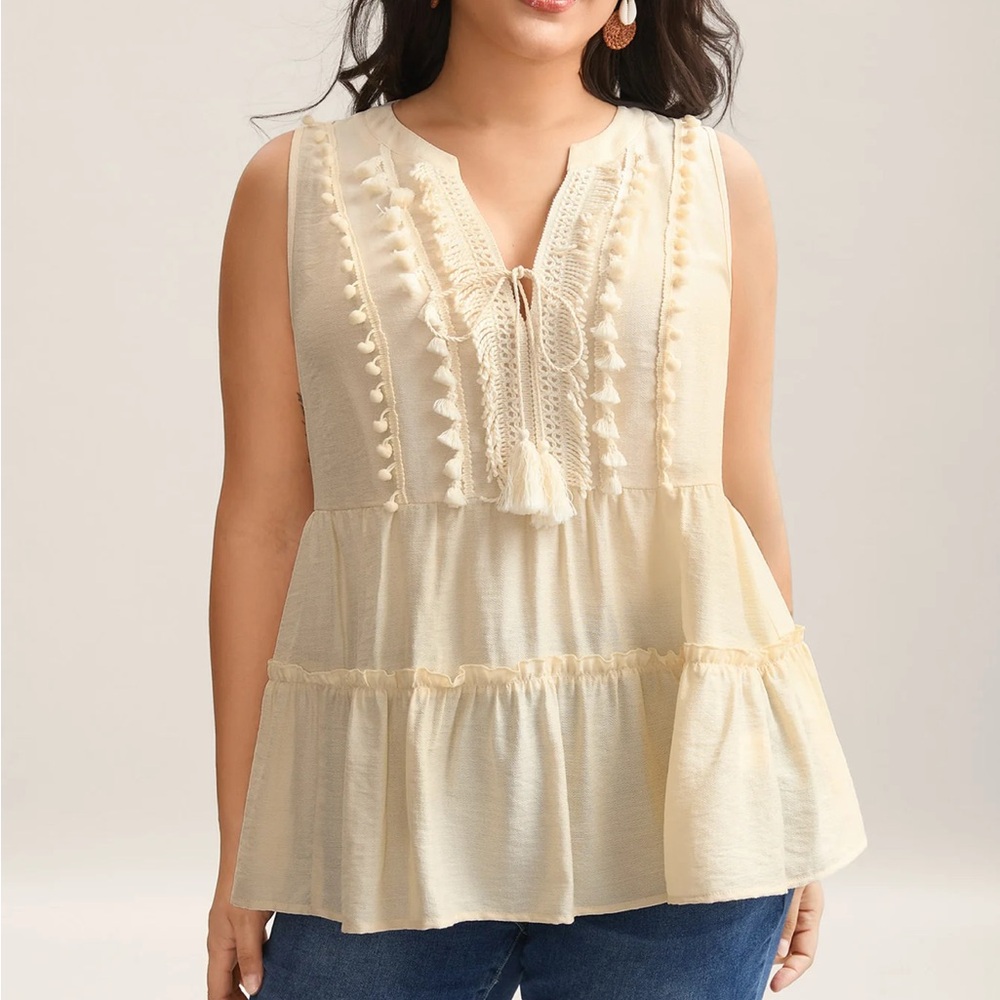 BloomChic Cream Tasseled Tiered Boho Tank Top Plus 3X NWT Summer Sleeveless